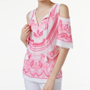 NWT INC International Concepts Off Shoulder Sweet Meadow Pink Floral Shi…